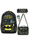 Bat Patterned Triple Boys' Primary School Bag Set Black (Bag Thermal Lunch Bag Pen Holder)