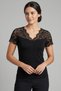 Women's Black Lace Detailed V-Neck Short Sleeve Blouse (4778)