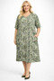 Big Size Women Green Patterned Dress with Pockets