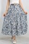 Women's Summer Elastic Waist Patterned Midi Length Viscose Skirt 3D-2385 - 2