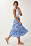 Women's Summer Elastic Waist Patterned Midi Length Viscose Skirt 3D-2386 - 2