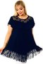 Round Neckline, Tulle Lace on the Chest and Skirt, Asymmetrical Cut, Ruffled Chest, Comfortable Draping, Flexible Tunic - 4