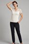 Women's Ecru Lace Detailed V-Neck Short Sleeve Blouse (4778) - 2