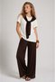 Women's Coffee White Draped Collar Garni Piece Tie Detail Trousers T-Shirt Set - 3