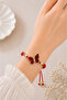 Butterfly Detailed Pink Rope Bracelet Adjustable Women's Bracelet