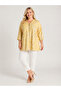 Large Size Women's Yellow Patterned Gold Zipper Detailed Caprikol Blouse - 2