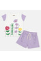 Girl's Floral Printed T-Shirt Shorts Set Lilac 2-5 Years Summer - 4