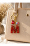 Red Coral Stone Letter m Keychain – Stylish Resin Bag and Wallet Accessory - 3