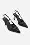 Women's Stiletto Pointed Toe Sequined Beaded Mesh Strappy Classic Heeled Shoes Daruka Black Satin - 5