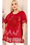Flocked Printed Rose Motif Skirt and Short Sleeve Tunic with Lace on the Sleeves - 3