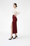 Leopard Patterned Slit Skirt with Elastic Waist in Lycra High Waist Midi Length Skirt - 4