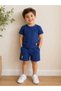 Boy's Shorts Set 100% Cotton T-Shirt with Pockets & Shorts Summer 2-Piece Set (Navy Blue)
