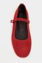 Mono Red Suede Genuine Leather Buckle Detail Flat Sole Women's Ballerinas - 6