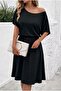 Women's Short Sleeve Off-The-Shoulder Kiloş Midi Viscose Dress