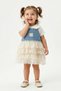 Baby Girl Birthday Party Wedding Dress Double Set Short Sleeve Collared Denim Tulle