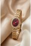 Belluci Women's Steel Watch Gold Color & Burgundy Dial Oval Case Stone Inlaid Vintage Old Money Luxury Elegant Stylish Women's Wristwatch 2026