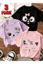 Cute Cats Printed 3-Pack T-Shirt for Girls