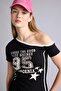 100% Cotton Crop Top Boat Neck Printed Ribbed Short Sleeve T-Shirt G9406Ax26Sp - 3
