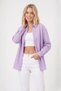 Women's Cotton Blend Terry Cotton Boyfriend Long Sleeve Basic Shirt Lilac - 2