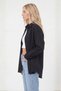 Women's Cotton Blend Terry Cotton Boyfriend Long Sleeve Basic Shirt Black - 7
