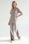 Women's Beige Leopard Garnished Modal Fabric Top and Bottom Set - 2