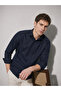 Regular Fit Long Sleeve Breathable Anti-Sweat Linen Textured Navy Blue Men's Shirt - 4