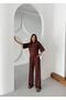 Women's half sleeve blouse and bottom lace-up wide leg two-piece set - 6
