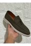 Khaki Tasseled Nubuck Leather Men's Loafer Shoes - 3