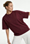 Women's Burgundy Oversize Basic T-Shirt 100% Cotton Crew Neck Comfortable Fit - 4