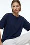 Women's Navy Blue Oversize Basic T-Shirt 100% Cotton Crew Neck Comfortable Fit - 2