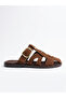 Nerissa Women's Tan Multi-Strap Gold Buckle Suede Textured Flat Sole Slippers Sandals - 3