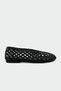 Tayon Knitted Detailed Genuine Leather Women's Black Flat Ballerinas - 2
