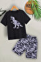 Camouflage Patterned Boys' T-Shirt Shorts Set Dinosaur Printed Summer Cotton Comfortable Fit