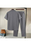 Men's Gray Short Sleeve Shirt and Pants Wrinkled Crinkle Set - 4