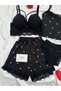 Women's Lena Lingerie with Heart Patterned Milan Shorts Pajama Set - 4