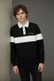 Interview Snap Fastener Polo Collar Combination Black Ecru Sweatshirt - 2