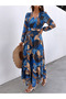 Women's Double-Breasted Collar Patterned Long Stylish Dress - 3