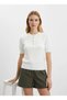 12467 Women's Crew Neck Button Detail Hair Knit Knitwear Blouse - 2