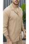 Men's Summer Buttoned Long Sleeve Shirt and Lace-Up Trousers Set Double Pocket Crinkle Fabric - 5