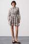 Women's Plaid Patterned Button-Up Mini Shirt Dress with Elastic Waistband Detail Stone - 3