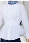 Women's Shirt - Buttoned Elastic Gathered Waist Fitted Shirt - 4