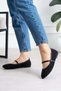 Sawra Women's Flat Shoes with Front Strap and Buckle, Linen Woven, Black - 2