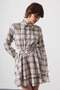 Women's Plaid Patterned Button-Up Mini Shirt Dress with Elastic Waistband Detail Stone - 2