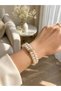 Double Row Pearl-Look Bracelet with Gold Color Detail, Elegant Women's Bracelet, Non-Tarnish Plating - 5