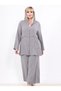 Women's Plus Size Summer 100% Cotton Linen Woven Sequin Detailed Hooded Washable Loose Fit Shirt Pants Mommy Two-Piece Set - 9