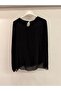 Women's Black Italian Degaje Collar Long Sleeve Lined Silk Blouse 38 - 42 Size - 3