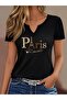 Women's Mix Printed Half V-Neck Sleeves Regular Fit Comfortable T-Shirt