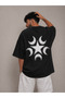 Moon and Star Printed Oversize Unisex T-Shirt Vintage Streetwear Loose Fit - 3