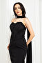 Beaded Shawl Detailed Pencil Dress - Black - 2