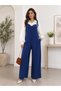 Women's Gardener Overalls with Adjustable Straps and Pockets and Wide-Legged Linen Shirt